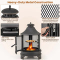 30" 2-in-1 Metal Chiminea Fire Pit with Adjustable Grill & Chimney, Outdoor Wood Burning Chiminea Fireplace with Spark Screen for Patio Backyard BBQ