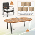 Tangkula 9 Pieces Patio Rattan Dining Set, Outdoor Oval Acacia Wood Dining Table and Wicker Armchairs Set with Umbrella Hole